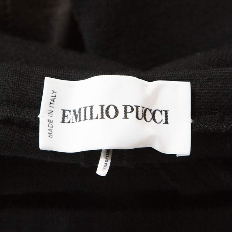 Pre Owned Emilio Pucci Black Stretch Wool Leather Patch Detail Leggings S