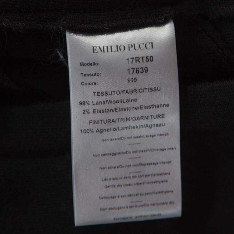 Pre Owned Emilio Pucci Black Stretch Wool Leather Patch Detail Leggings S