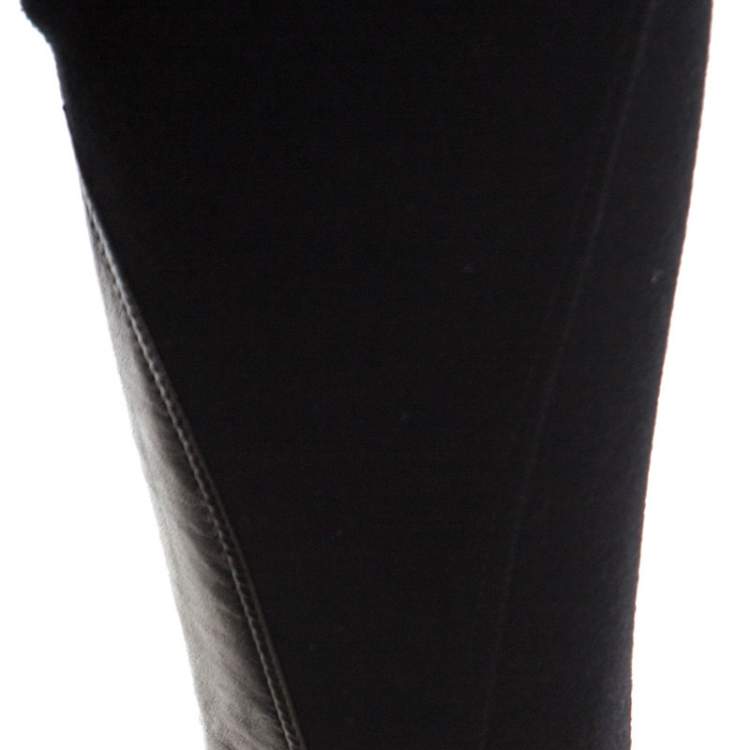 Pre Owned Emilio Pucci Black Stretch Wool Leather Patch Detail Leggings S