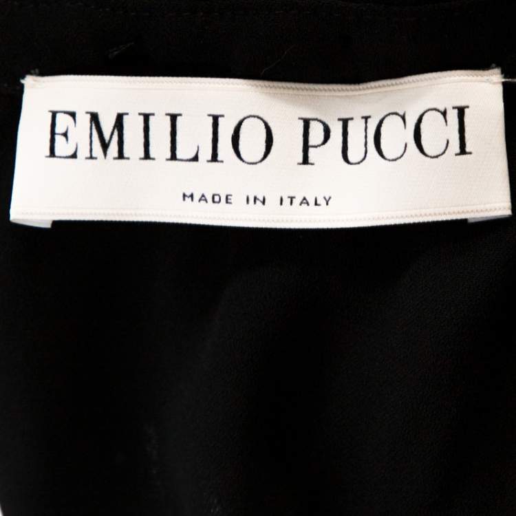 Pre Owned Emilio Pucci Black Crepe Embellished Ruffle Trim Jumpsuit S