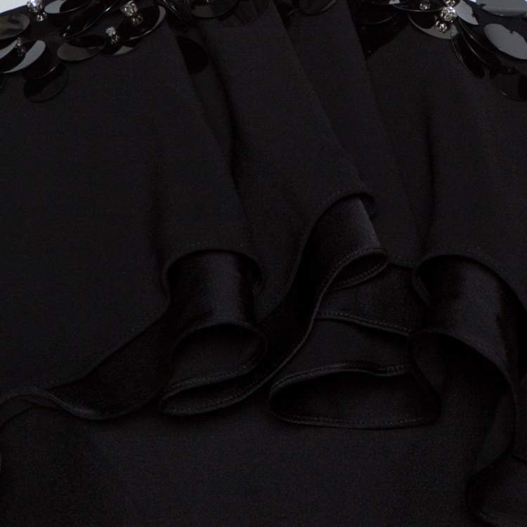 Pre Owned Emilio Pucci Black Crepe Embellished Ruffle Trim Jumpsuit S