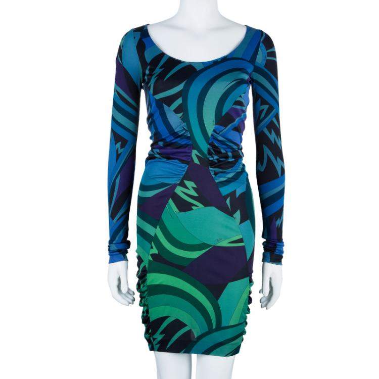 Pre Owned Emilio Pucci Printed Long Sleeve Dress S