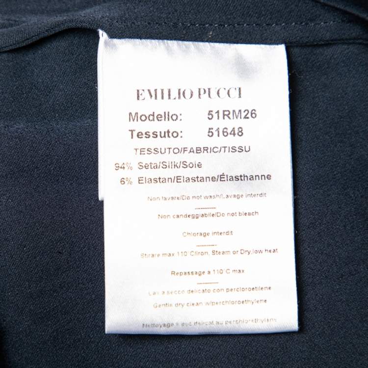 Pre Owned Emilio Pucci Midnight Blue Stretch Silk Short Sleeve Blouse M