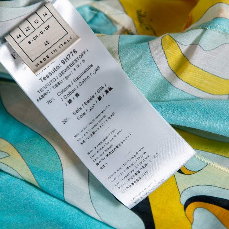 Pre Owned Emilio Pucci Multicolored Badea Print Cotton Off-Shoulder Tiered Dress L