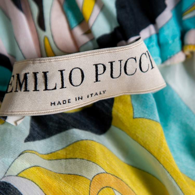 Pre Owned Emilio Pucci Multicolored Badea Print Cotton Off-Shoulder Tiered Dress L