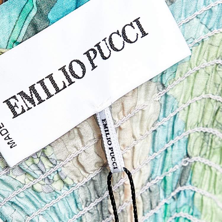 Pre Owned Emilio Pucci Multicolor Printed Cotton And Silk Smocked Maxi Dress M 