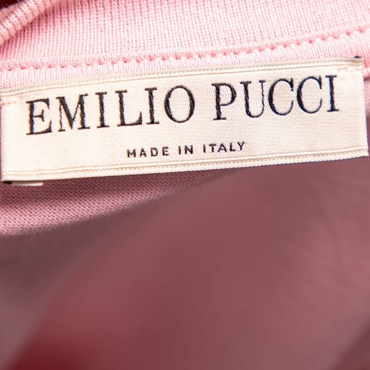 Pre Owned Emilio Pucci Pink Vetrate Logo Printed Cotton Short Sleeve T-Shirt XS