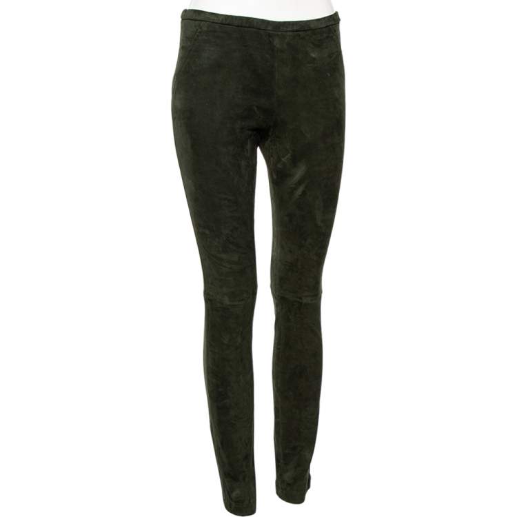 Pre Owned Emilio Pucci Green Suede Tapered Leg Trousers M