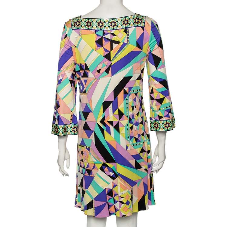 Pre Owned Emilio Pucci Multicolor Kaleidoscope Printed Silk Knit Midi Dress M