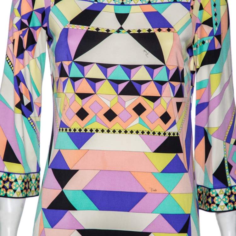 Pre Owned Emilio Pucci Multicolor Kaleidoscope Printed Silk Knit Midi Dress M