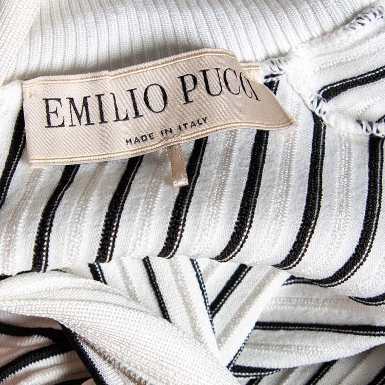 Pre Owned Emilio Pucci Black & White Striped Knit Pleated Cuff Detailed Top XL