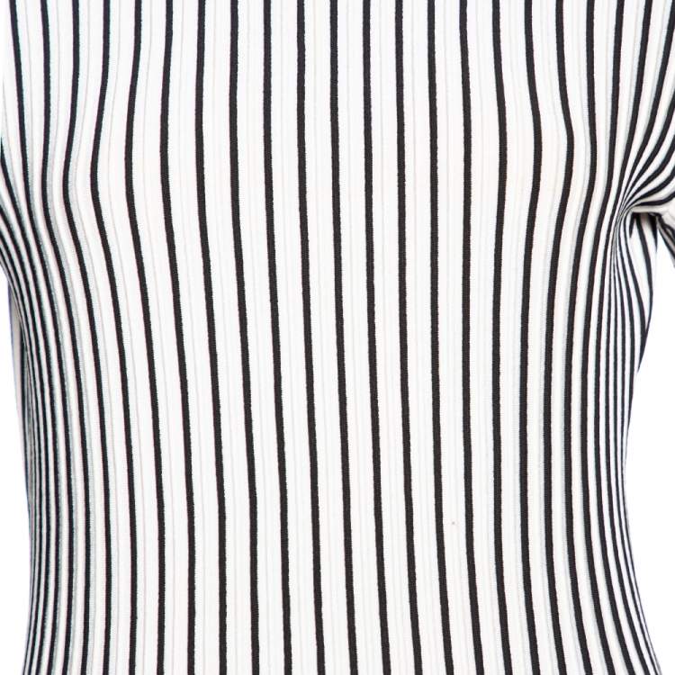 Pre Owned Emilio Pucci Black & White Striped Knit Pleated Cuff Detailed Top XL