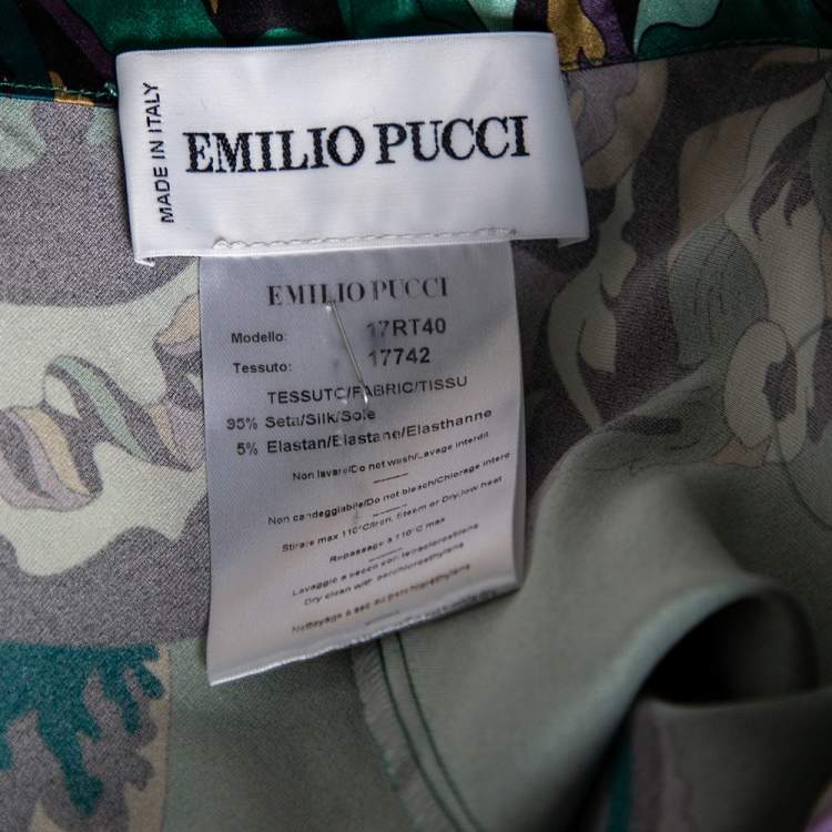مملوكة مسبقًا Emilio Pucci Green Printed Stretch Silk Flared Trousers M