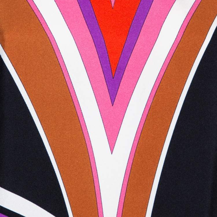 Pre Owned Emilio Pucci Multicolored Printed Silk & Cotton Short Sleeve Top M