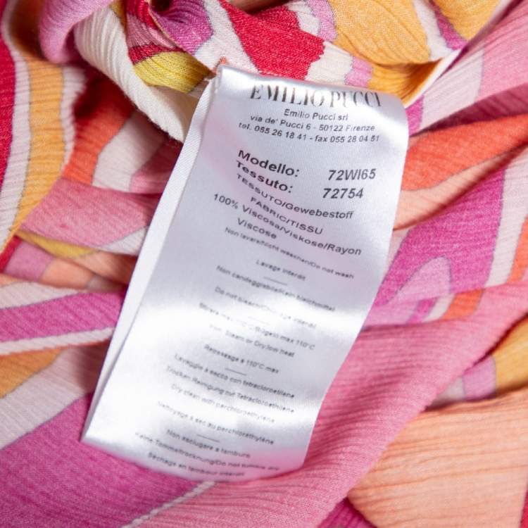 Pre Owned Emilio Pucci Multicolored Printed Crepe Ruched Maxi Dress M 