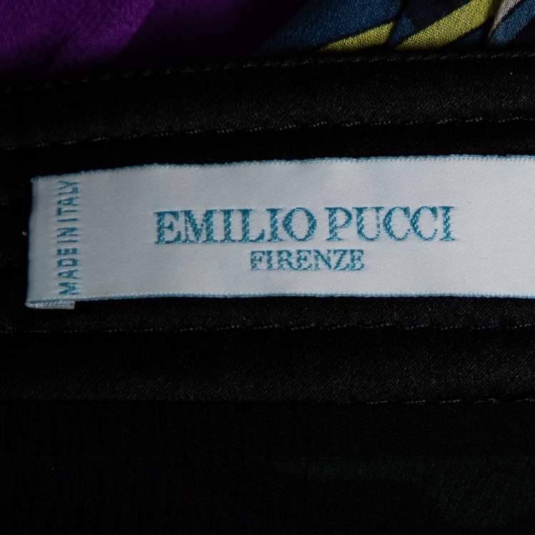 Pre Owned Emilio Pucci Multicolor Printed Silk Quilted Detail Mini Dress S