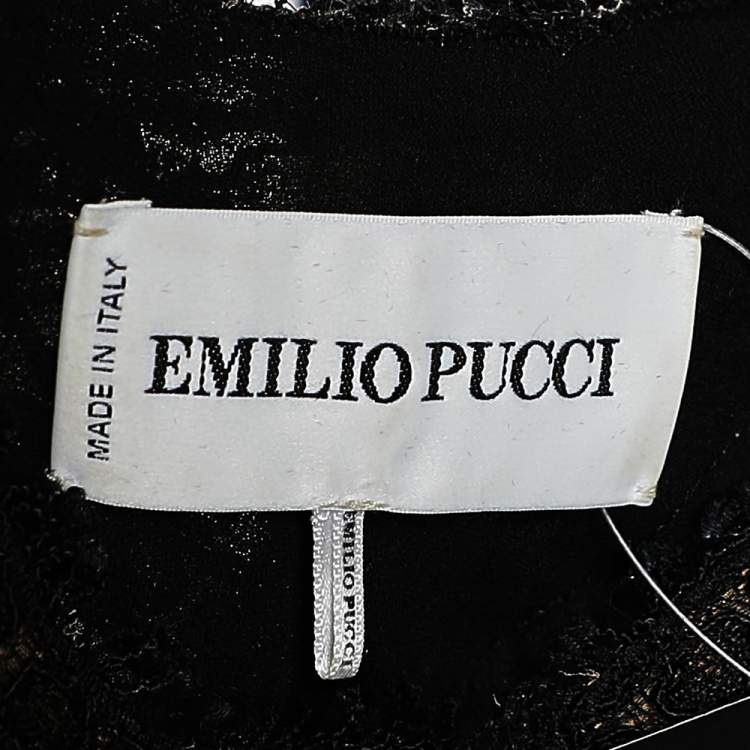 Pre Owned Emilio Pucci Black Silk Lace Trim Long Sleeve Blouse S