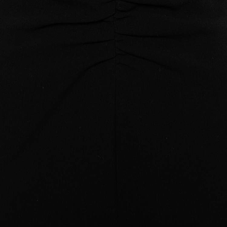 Pre Owned Emilio Pucci Black Textured Crepe Embellished Collar Detailed Ruched Dress S