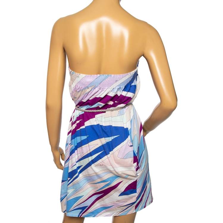 Pre Owned Emilio Pucci Multicolored Printed Cotton Belted Mini Dress S