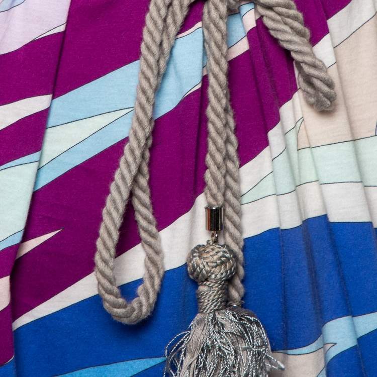 Pre Owned Emilio Pucci Multicolored Printed Cotton Belted Mini Dress S