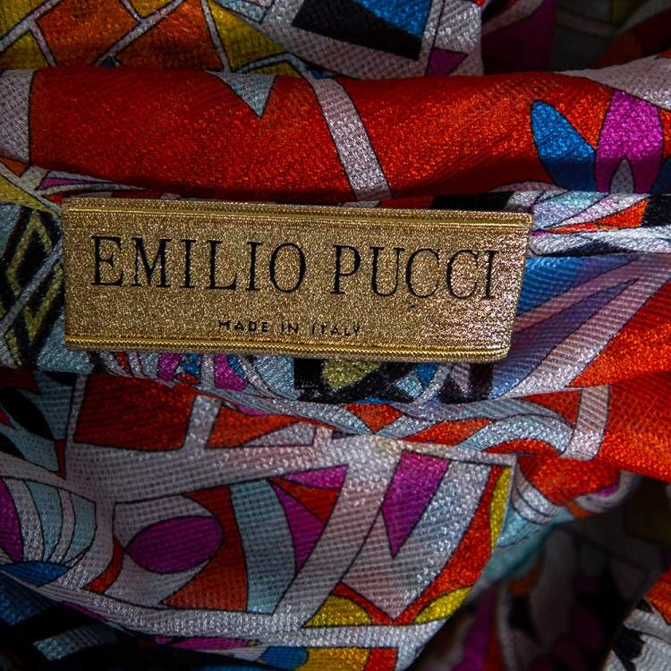 Pre Owned Emilio Pucci Multicolored Silk Cut Out Back Detail Sleeveless Beach Dress M