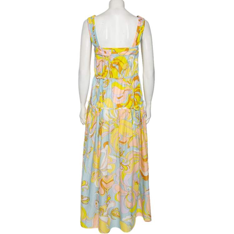 Pre Owned Emilio Pucci Multicolored Aruba Print Silk Sleeveless Dress M