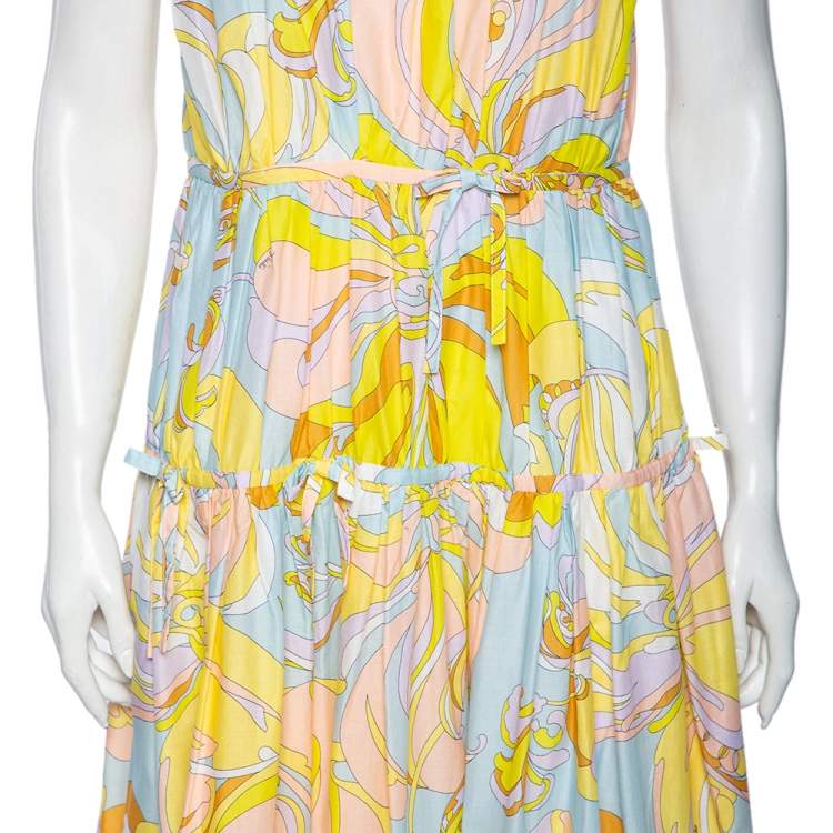 Pre Owned Emilio Pucci Multicolored Aruba Print Silk Sleeveless Dress M