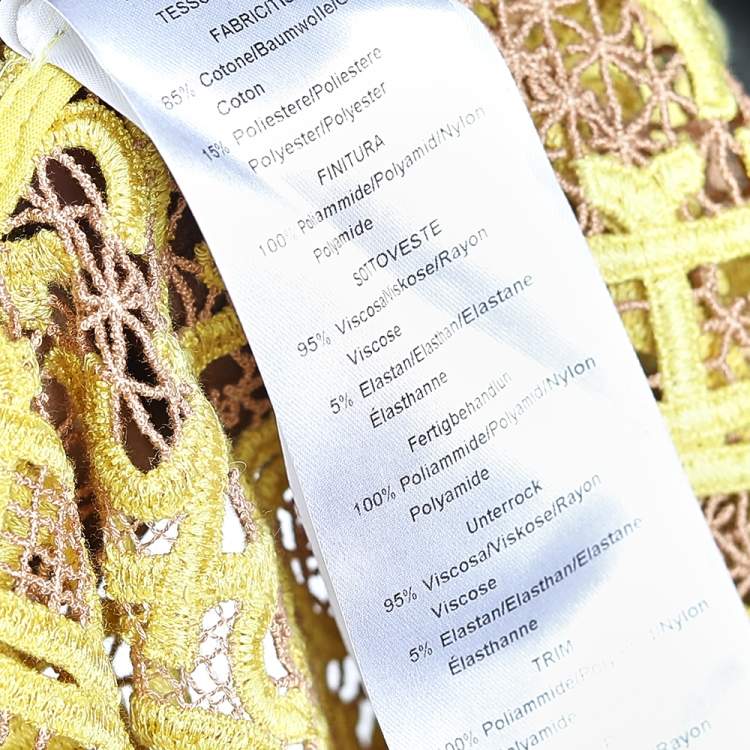 Pre Owned Emilio Pucci Yellow Guipure Lace Sleeveless Midi Dress M