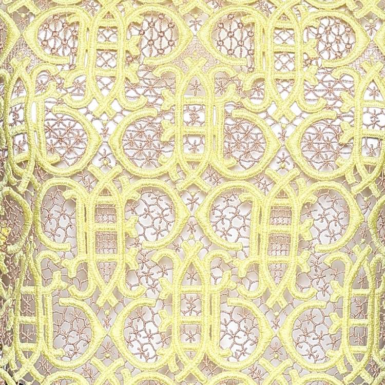 Pre Owned Emilio Pucci Yellow Guipure Lace Sleeveless Midi Dress M