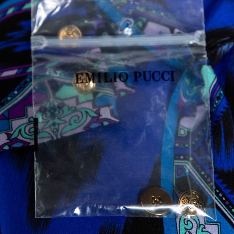 Pre Owned Emilio Pucci Blue Printed Silk Shirt Dress S