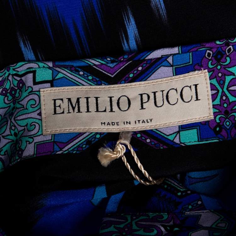 Pre Owned Emilio Pucci Blue Printed Silk Shirt Dress S