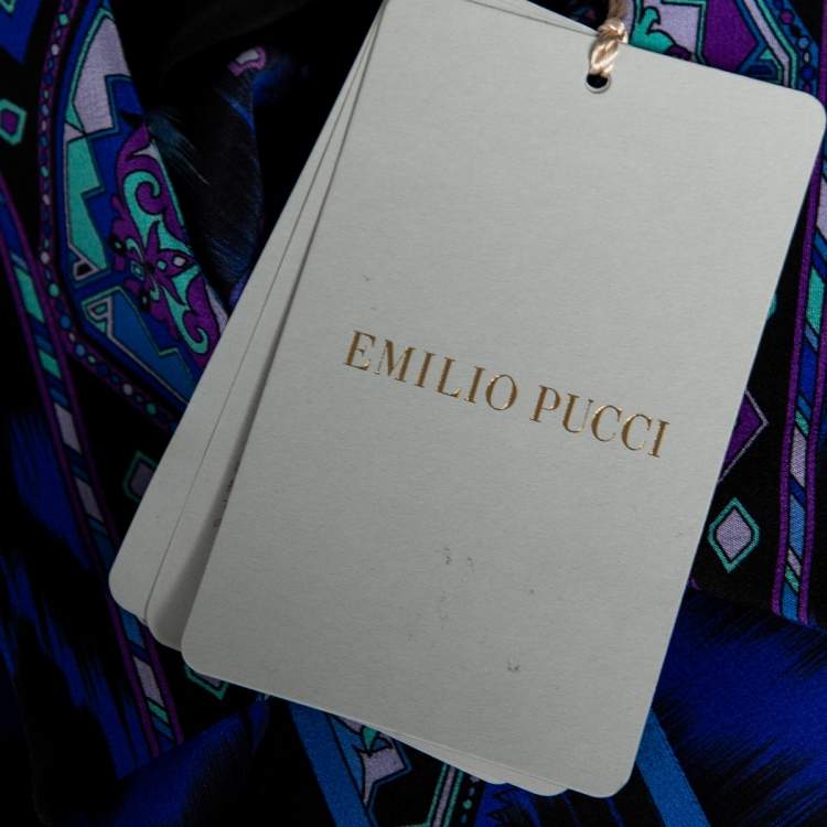 Pre Owned Emilio Pucci Blue Printed Silk Shirt Dress S