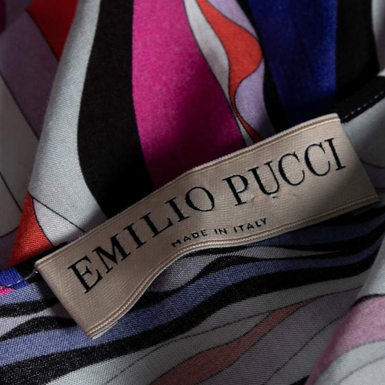Pre Owned Emilio Pucci Multicolored Abstract Printed Jersey Belted Jumpsuit M 