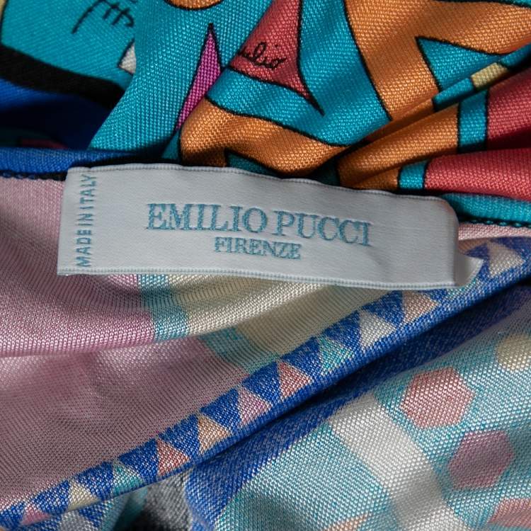 Pre Owned Emilio Pucci Multicolor Patterned Jersey Oversized Sleeve Detail Mini Dress M