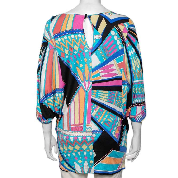 Pre Owned Emilio Pucci Multicolor Patterned Jersey Oversized Sleeve Detail Mini Dress M