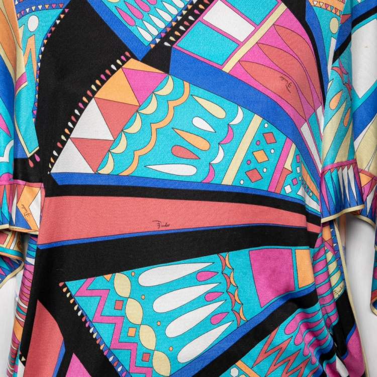 Pre Owned Emilio Pucci Multicolor Patterned Jersey Oversized Sleeve Detail Mini Dress M
