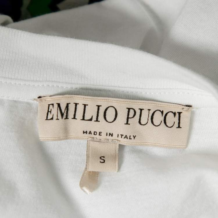 Pre Owned Emilio Pucci White Cotton & Silk Contrast Sleeve Detail T-Shirt S
