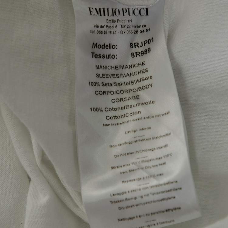 Pre Owned Emilio Pucci White Cotton & Silk Contrast Sleeve Detail T-Shirt S
