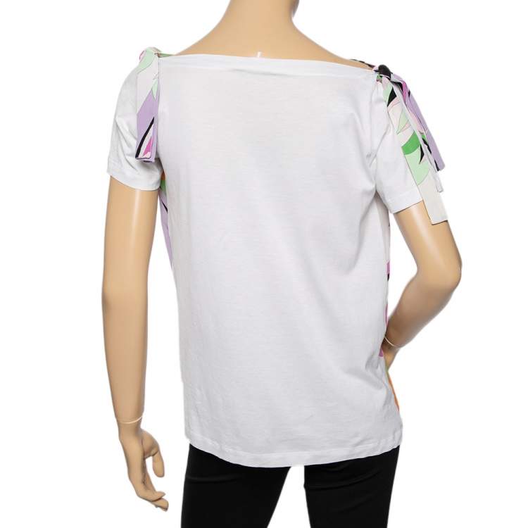 Pre Owned Emilio Pucci Multicolored Printed Silk & Cotton Paneled T-Shirt S