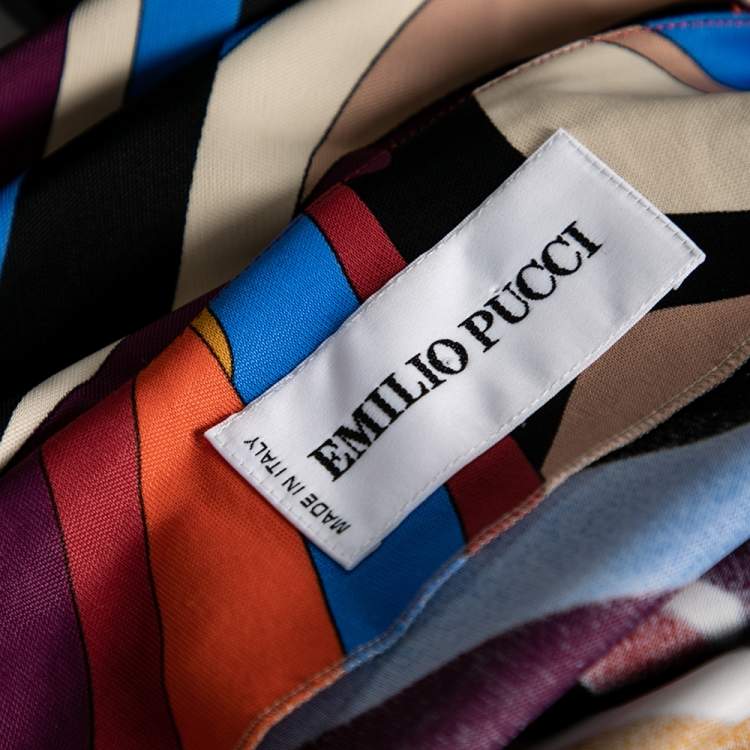 Pre Owned Emilio Pucci Multicolor Abstract Printed Jersey Belted Dress S