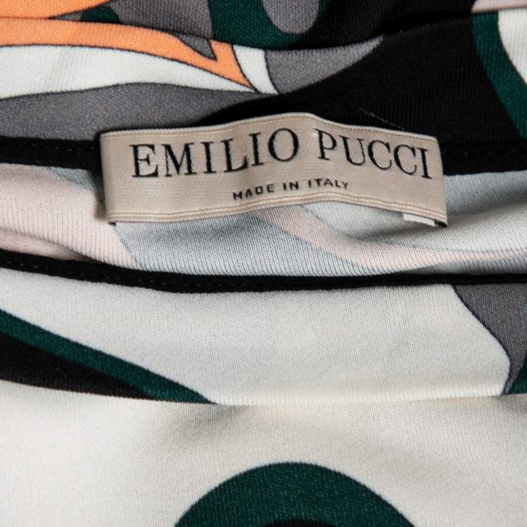 Pre Owned Emilio Pucci Multicolored Printed Jersey Asymmetrical Top S