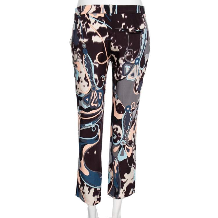 Pre Owned Emilio Pucci Multicolor Printed Silk Cropped Pants M