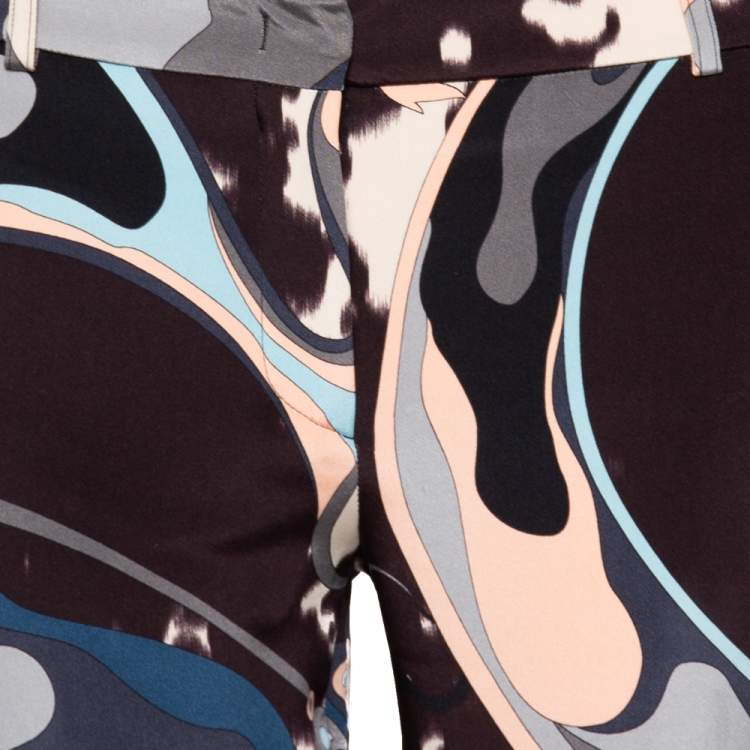 Pre Owned Emilio Pucci Multicolor Printed Silk Cropped Pants M