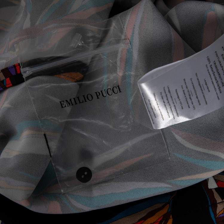 Pre Owned Emilio Pucci Black Tropical Palm Print Viscose Crew Neck Top M
