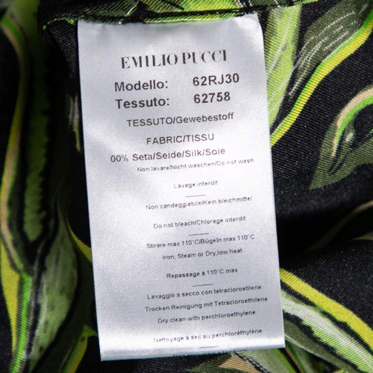 Pre Owned Emilio Pucci Black & Green Bird Printed Silk Shirt M