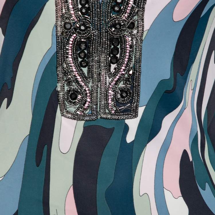 مملوكة مسبقًا Emilio Pucci Multicolor Jersey Embellished Long Sleeve Midi Dress M