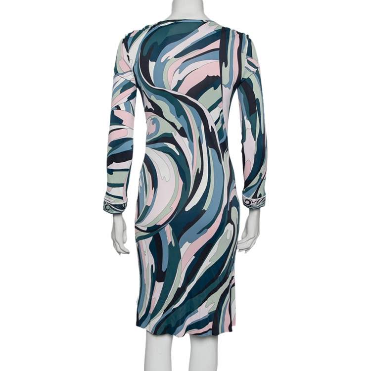 مملوكة مسبقًا Emilio Pucci Multicolor Jersey Embellished Long Sleeve Midi Dress M