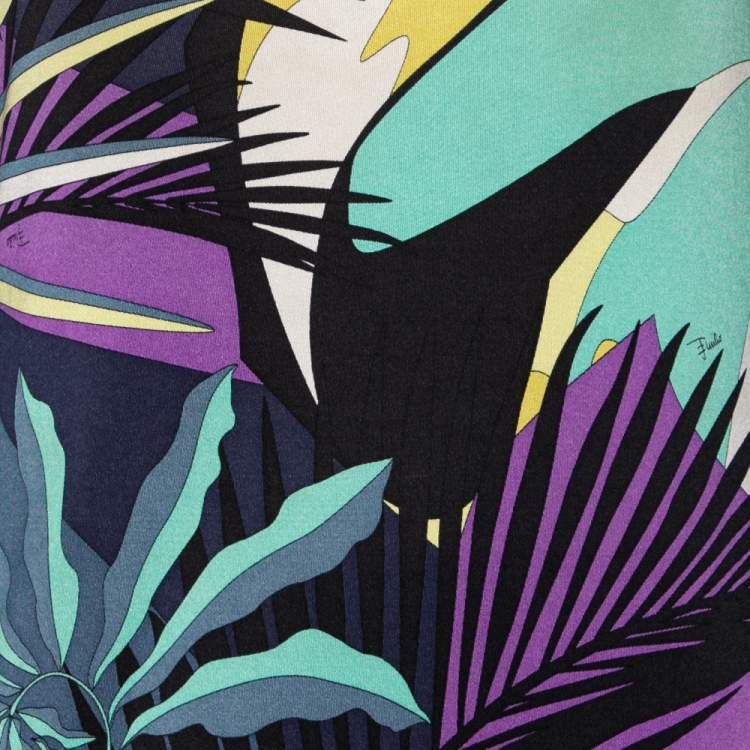Pre Owned Emilio Pucci Multicolor Floral Print Silk Midi Dress M