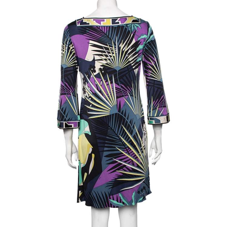 Pre Owned Emilio Pucci Multicolor Floral Print Silk Midi Dress M