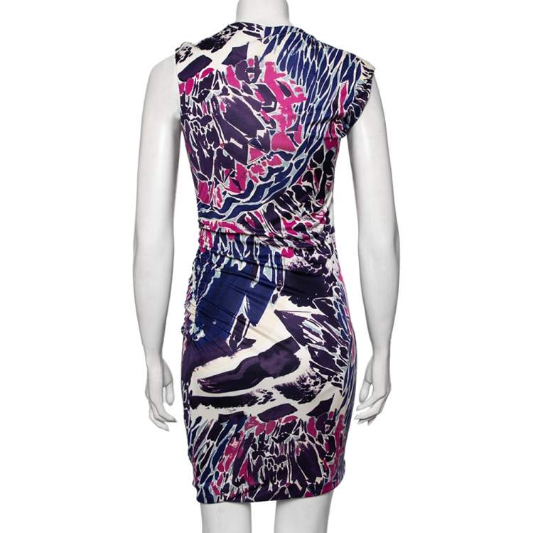 Pre Owned Emilio Pucci Multicolor Printed Silk Jersey Ruched Dress S